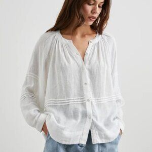 Rails‎ White Linen Button Up Frances Long Sleeve Top
